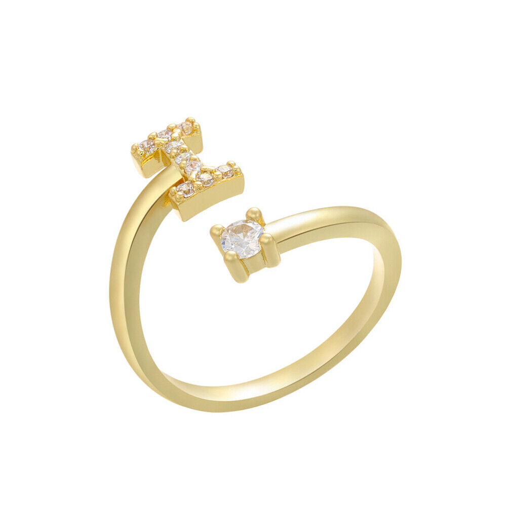 US Charm Initial Letter Ring Alphabet A-Z Gold Silver Adjustable Open Bands Ring