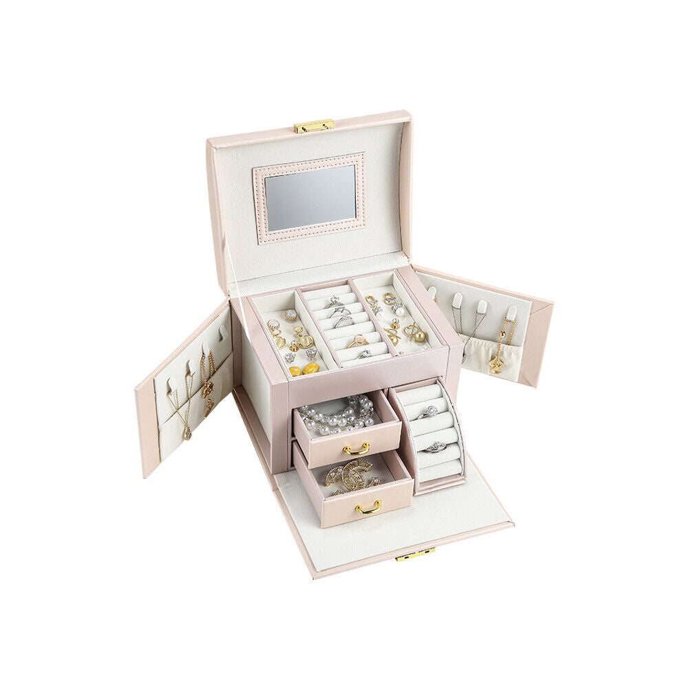 US Large Box Layers Jewelry Organizer Case Portable Travel Lockable Gift Fashion