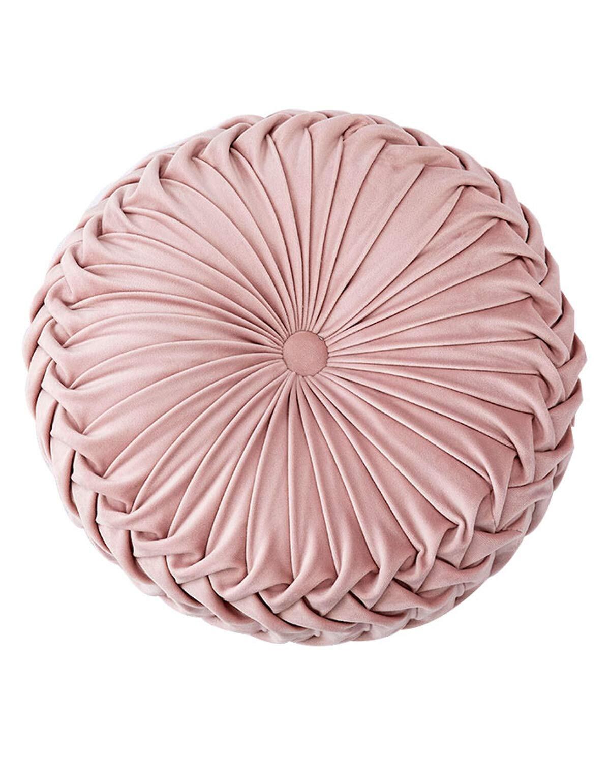 Round Pleated Soft Velvet Decorative Pillow, 1 Count (Pack of 1)