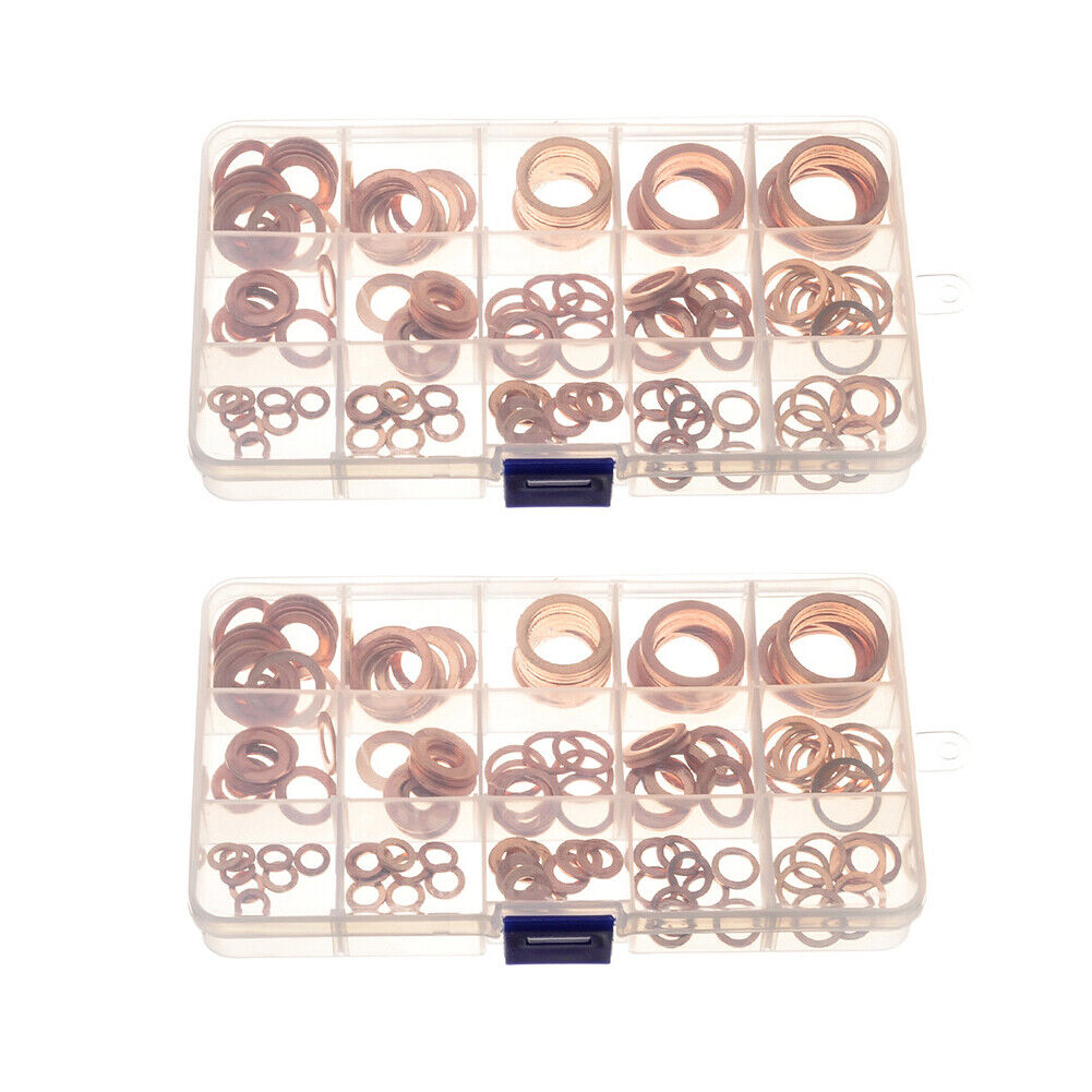 US150-300 M5-M22 Copper Crush Washer Gasket Set Flat Ring Seal Assortment Kit