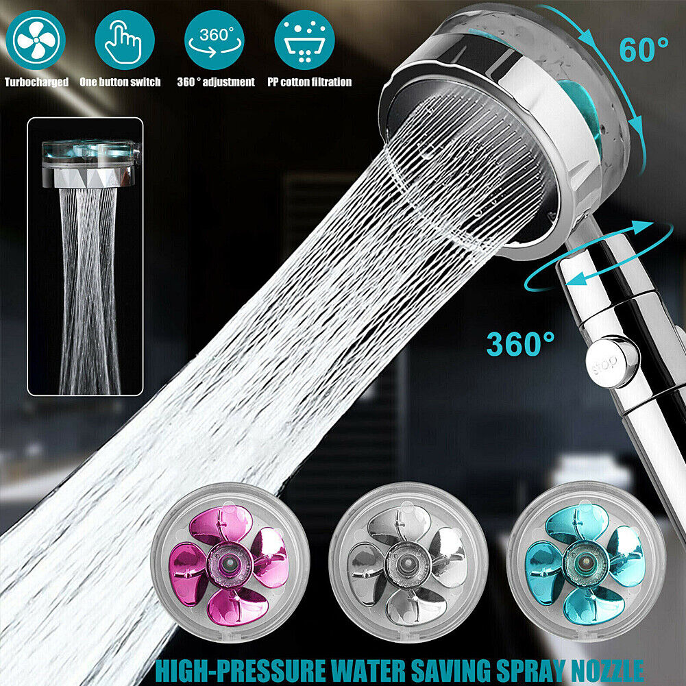 US Water Saving Flow 360 Spinning High Pressure Nozzle Shower Head w/ Turbo Fan