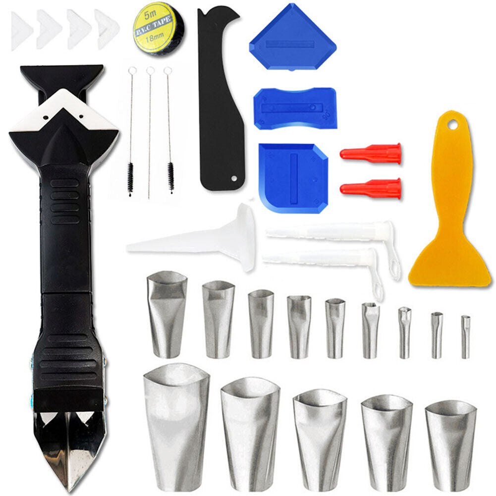 US 1-2 Set of 35 Pcs Caulking Tool Kit Stainless Steel Sealant Caulk Nozzle Kit