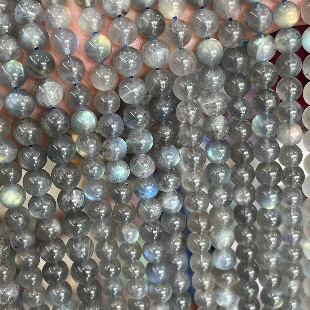 US 6/8 mm Light Gray Labradorite Bead Genuine Natural Grade 3A Gemstone Round