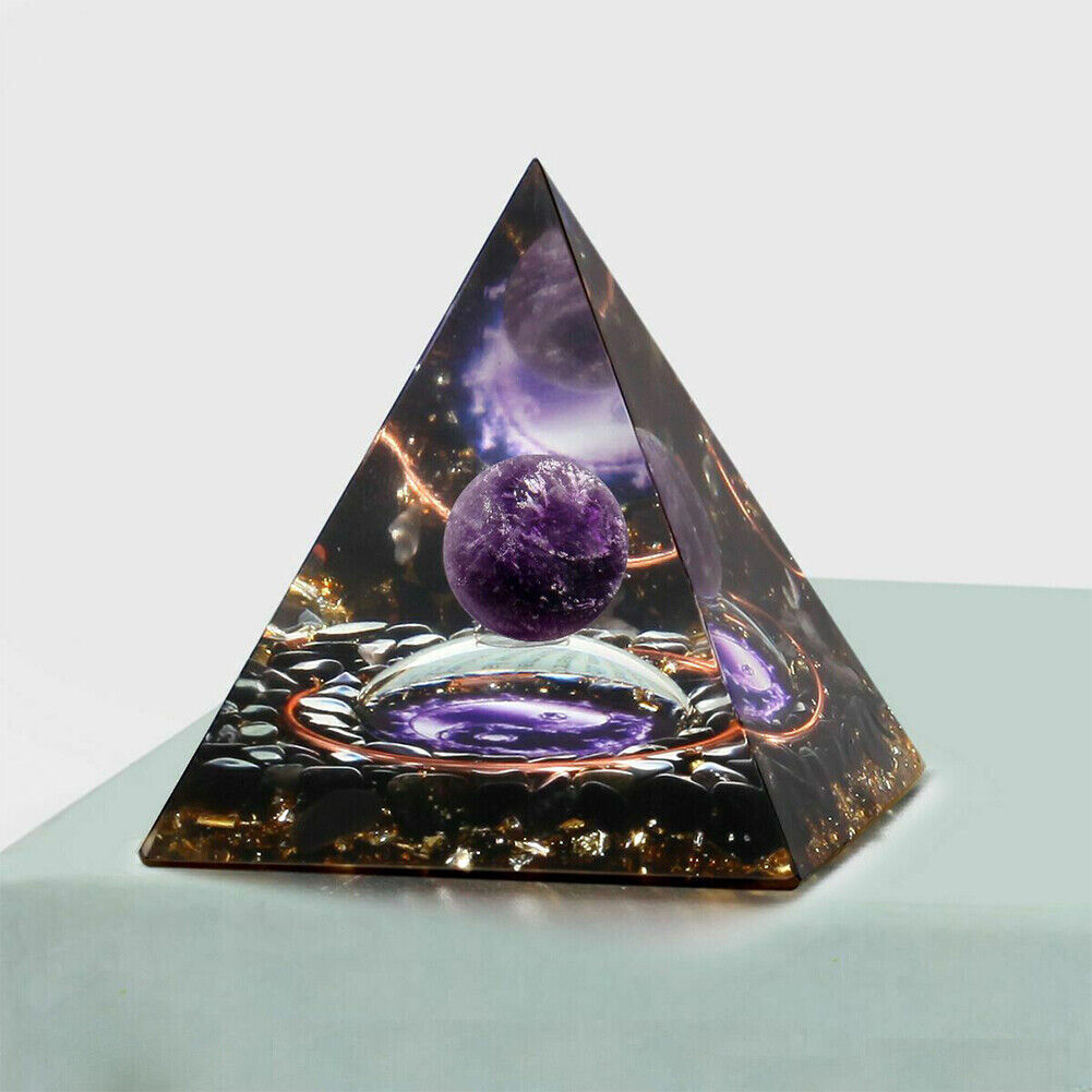 US 1-2 Pack Orgonite Pyramid Amethyst Peridot Healing Crystal Energy Orgone EMF
