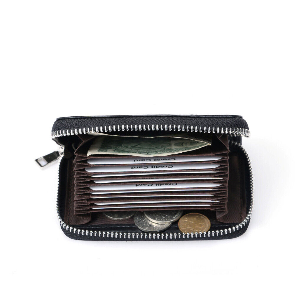 US 1-2 Pc Leather Zipper Slim Wallet RFID Blocking Credit Card Holder Thin Purse