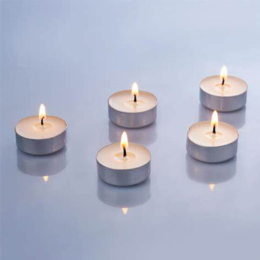 US 100-200 Pc Tea Light Candle 4h Long Lasting Natural Palm Oil White Unscented