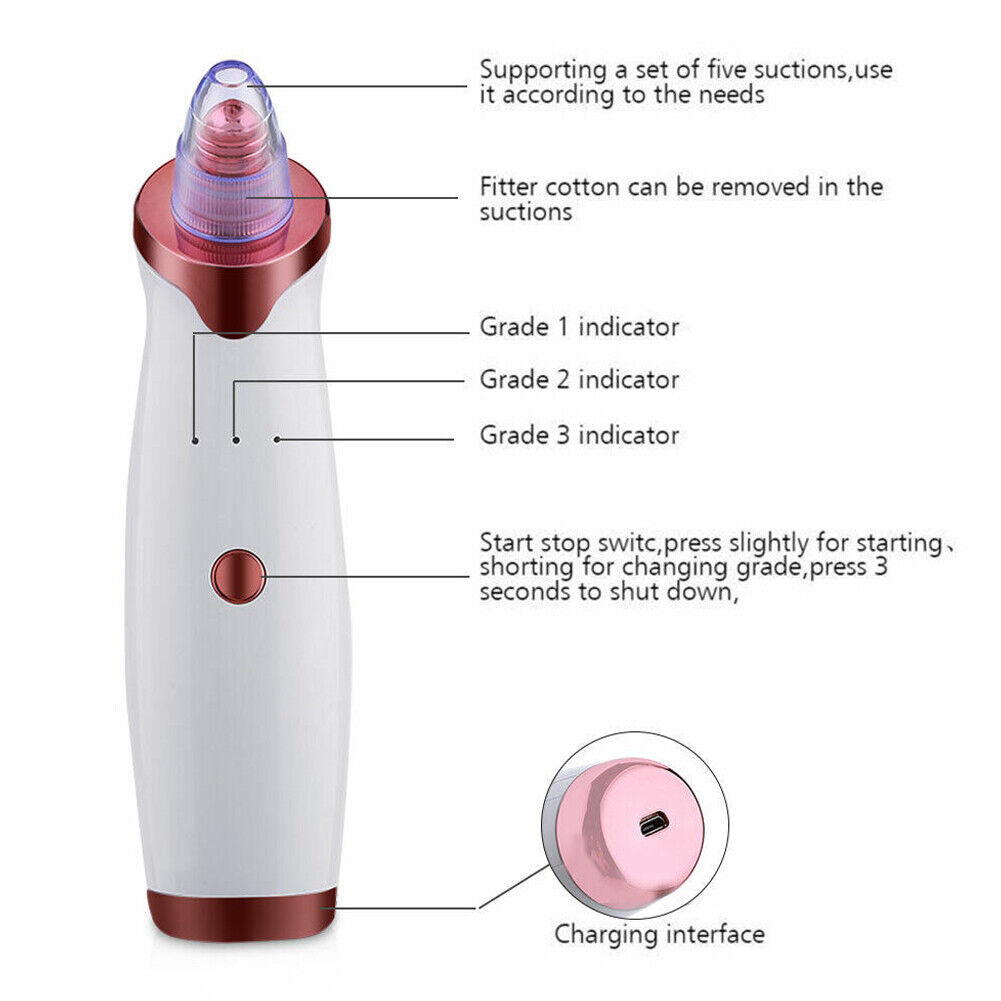US 2-4 Pack Electric Blackhead Comedone Remover Pore Vacuum Cleaner RECHARGEABLE