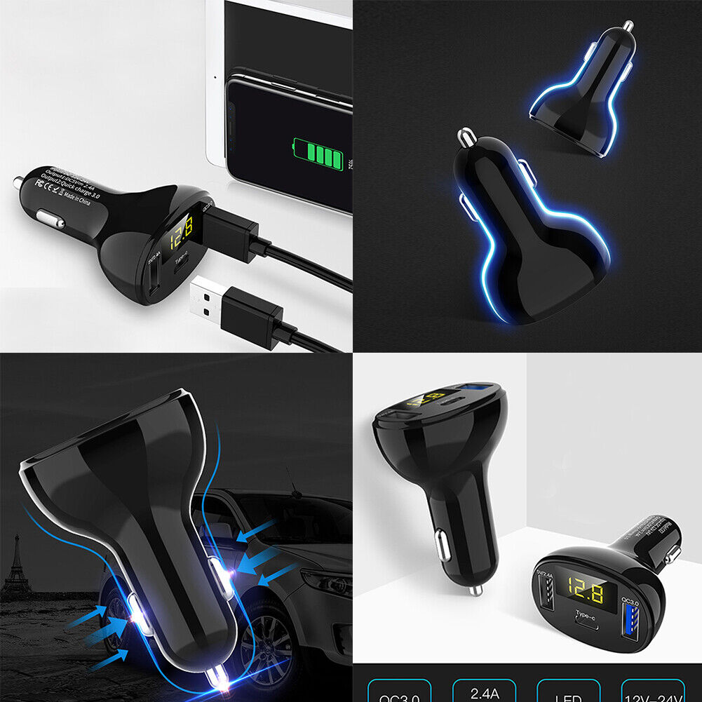 US 2-4 Pack USB Car Charger Safe 3 Ports Super Fast Charging Type C Andriod iOS