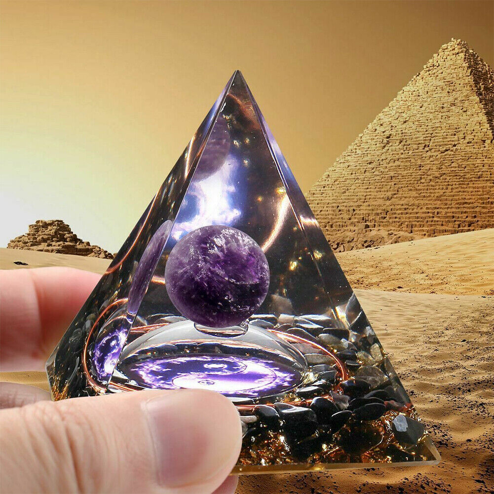 US 1-2 Pack Orgonite Pyramid Amethyst Peridot Healing Crystal Energy Orgone EMF