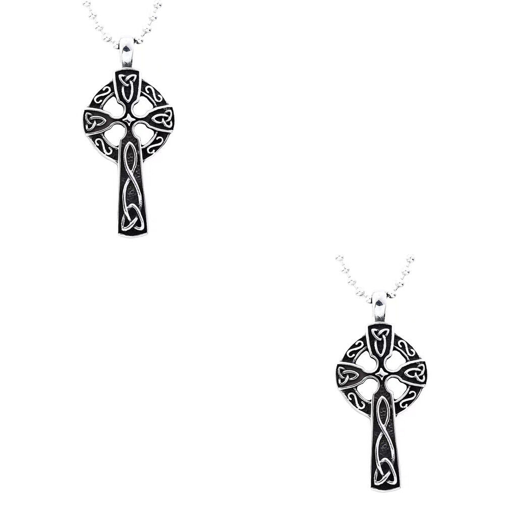 US 2-4 Pack Mens Stainless Steel Irish Celtic Knot Cross Pendant Necklace Silver