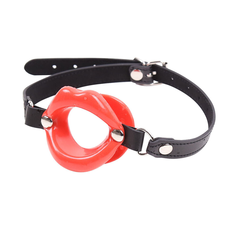 US Lips Shaped Opening O Ring Mouth Gag Silicone Buckle Leather Belt Strap BDSM