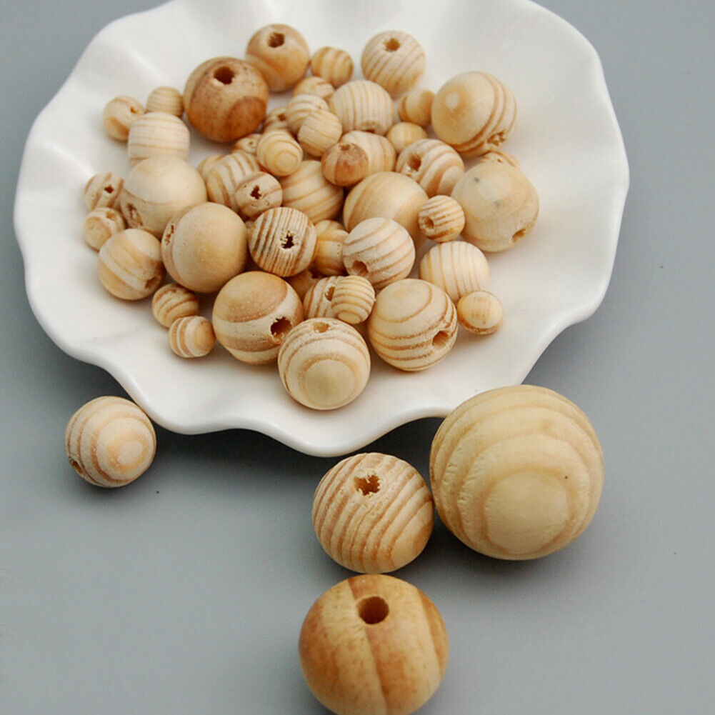 US 1000-2000 Pc Natural Wooden Beads, 8mm Round Polished Loose Beads for DIY