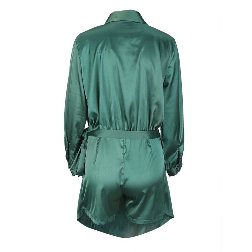 Haoduoyi Brand Women Army Green Casual Elegant Playsuits Batl Waist Long Sleeve