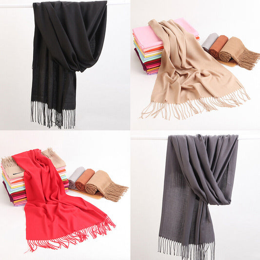 US Oversize Cashmere Scotland Wool Shawl Wrap Solid Blanket Scarf 78.7x27.5''