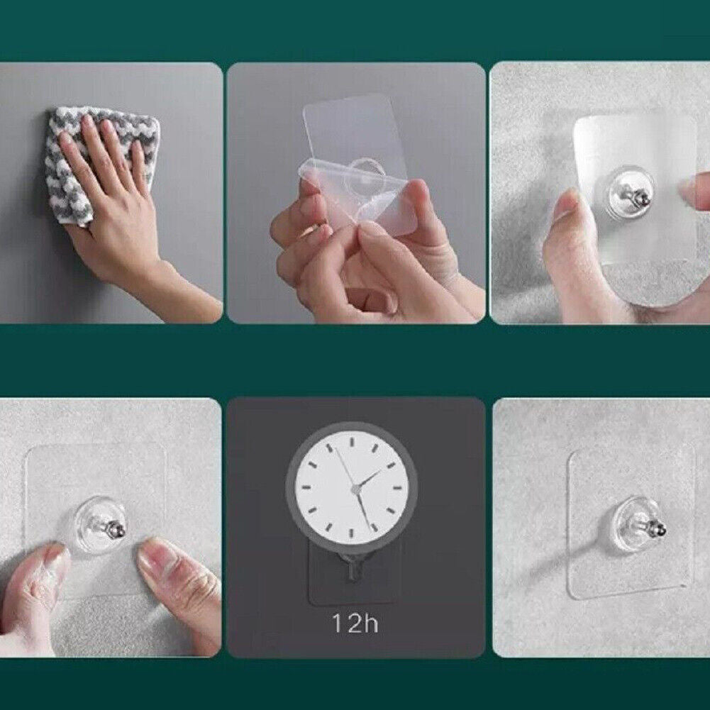 US 30-60Pc 2.36''Seamless Hang Screw Nail Sticker Mount Wall Shelf Adhesive Hook