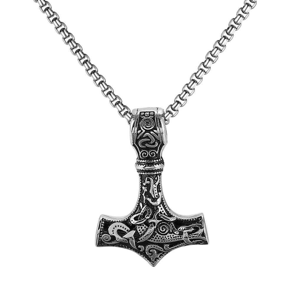 US Men Stainless Steel Norse Viking Thors Hammer Mjolnir Pendant Necklace