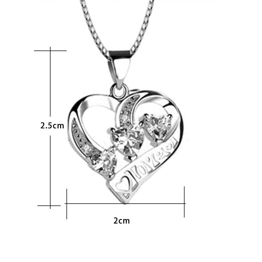 US1-2Pc 925 Sterling Silver Infinity Love Heart Cubic Zirconia Pendant Necklace