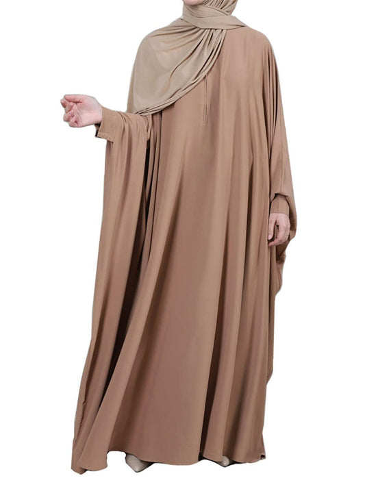 Women Muslim One-Piece Loose Crewneck Long Dress  Plus Thobe with Zipper