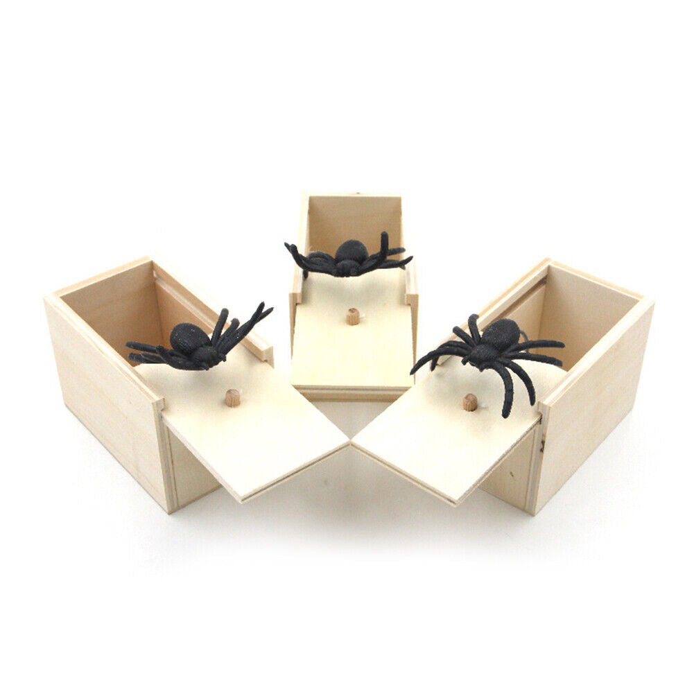 US 1-2 Pc Spider Scare Prank Box Handcrafted Novelty Present Wooden Surprise Box