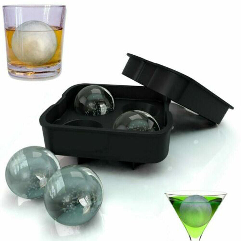 US 2-4 Pack 4-Slot Ice Ball Sphere Cube RoundTray Silicone Mold Cocktail Whiskey