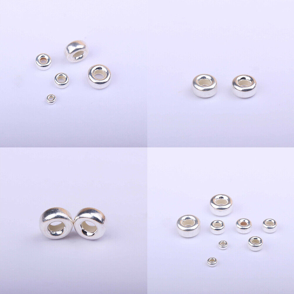 US 10Pack 925 Sterling Silver Flat Heishi Rondelle Spacer Round Beads DIY Making