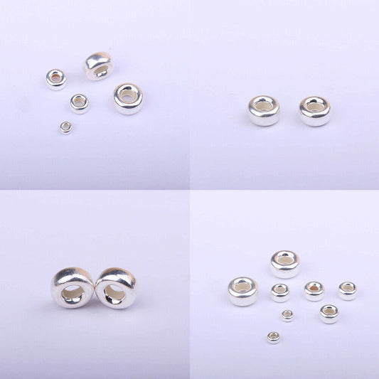 US 10Pack 925 Sterling Silver Flat Heishi Rondelle Spacer Round Beads DIY Making