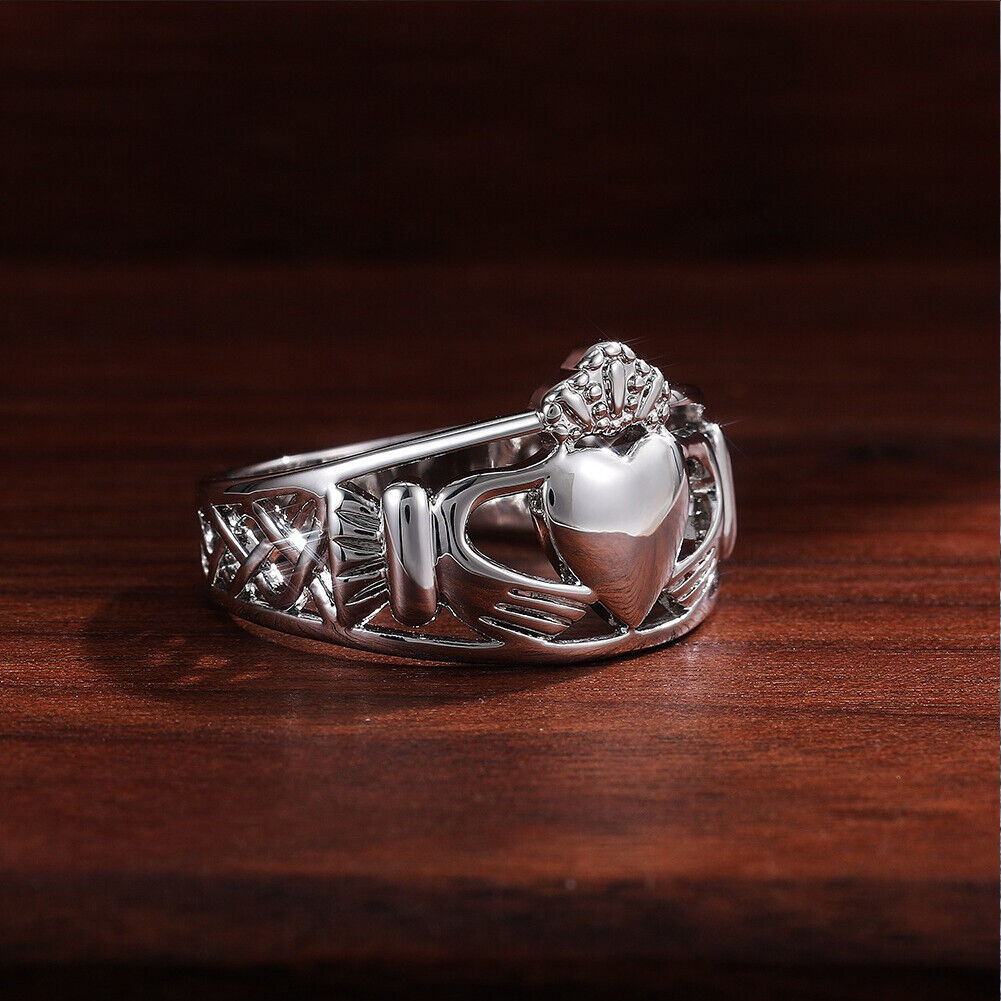 US 2 Pack Mens Celtic Irish Claddagh Stainless Steel Wedding Band Ring Size 7-11