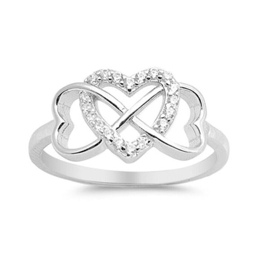 US 2-4 Love Heart Cubic Zirconia Twisted Eternity Band 925 Sterling Silver Rings