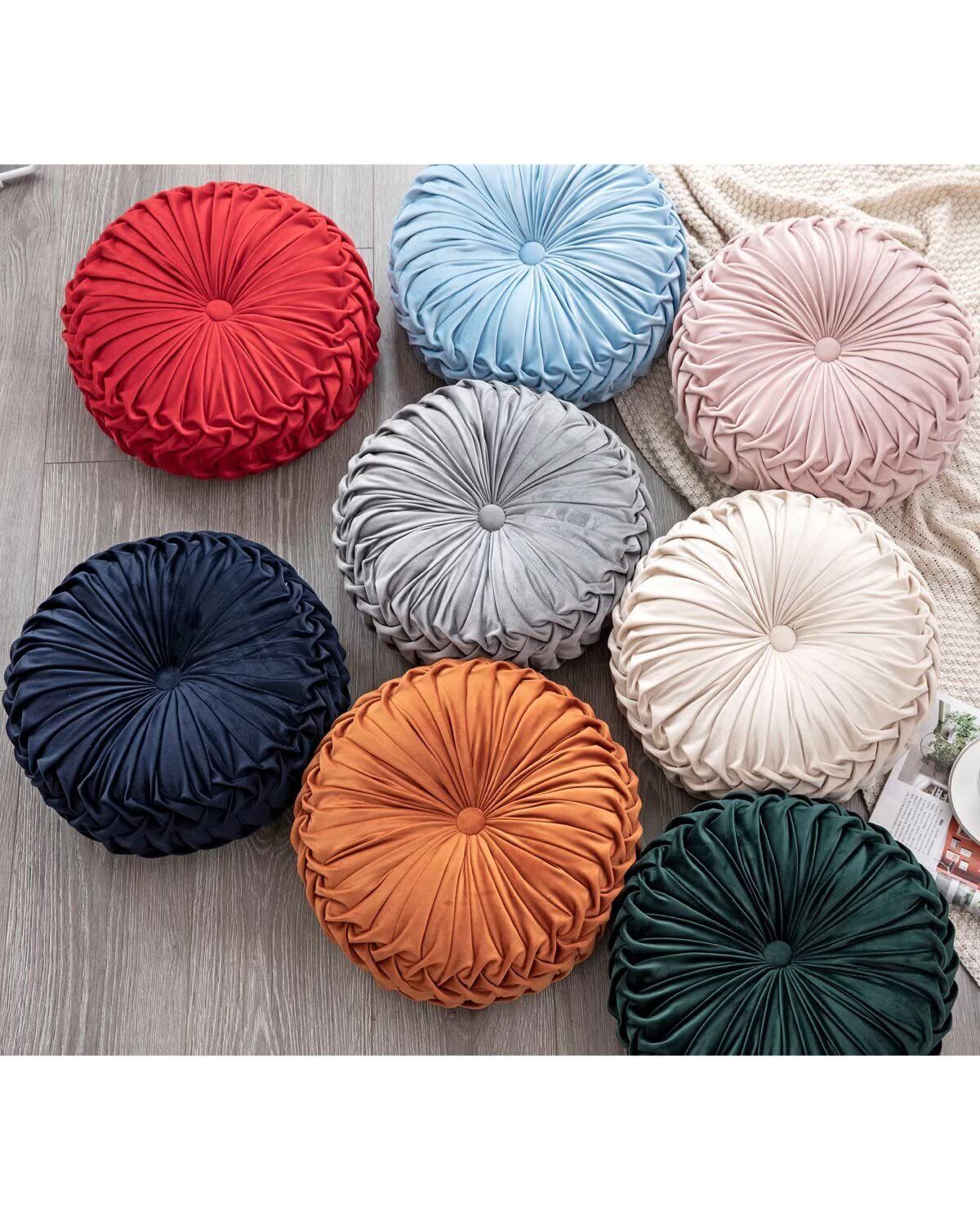 Round Throw Pillow Round Velvet Pillow Pleated Round Filled Pillow