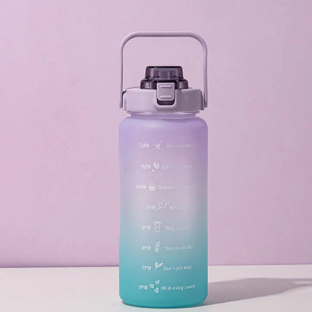 US Half Gallon 64 OZ Motivational Water Bottle Straw Time Marker BPA Free