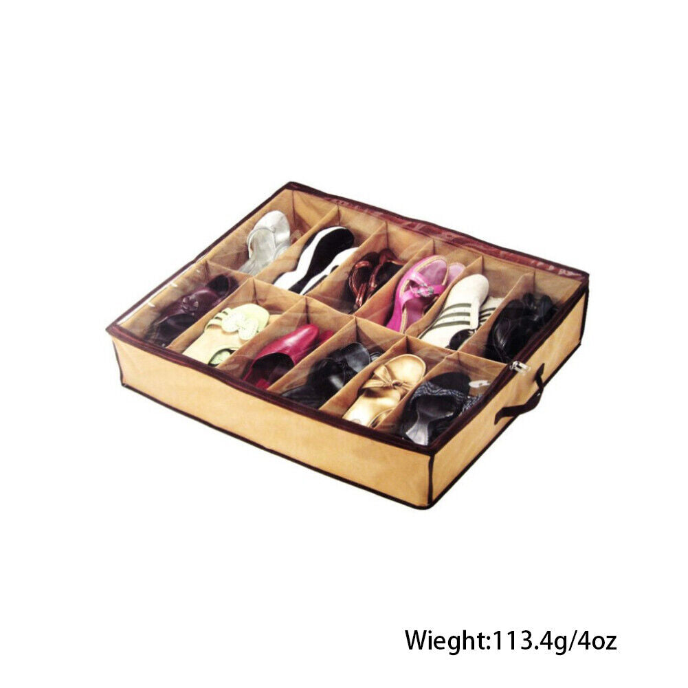 US 2-4 Pack Under Bed Shoe Storage Organizer Holder Shoes Closet Box Bag Zipper