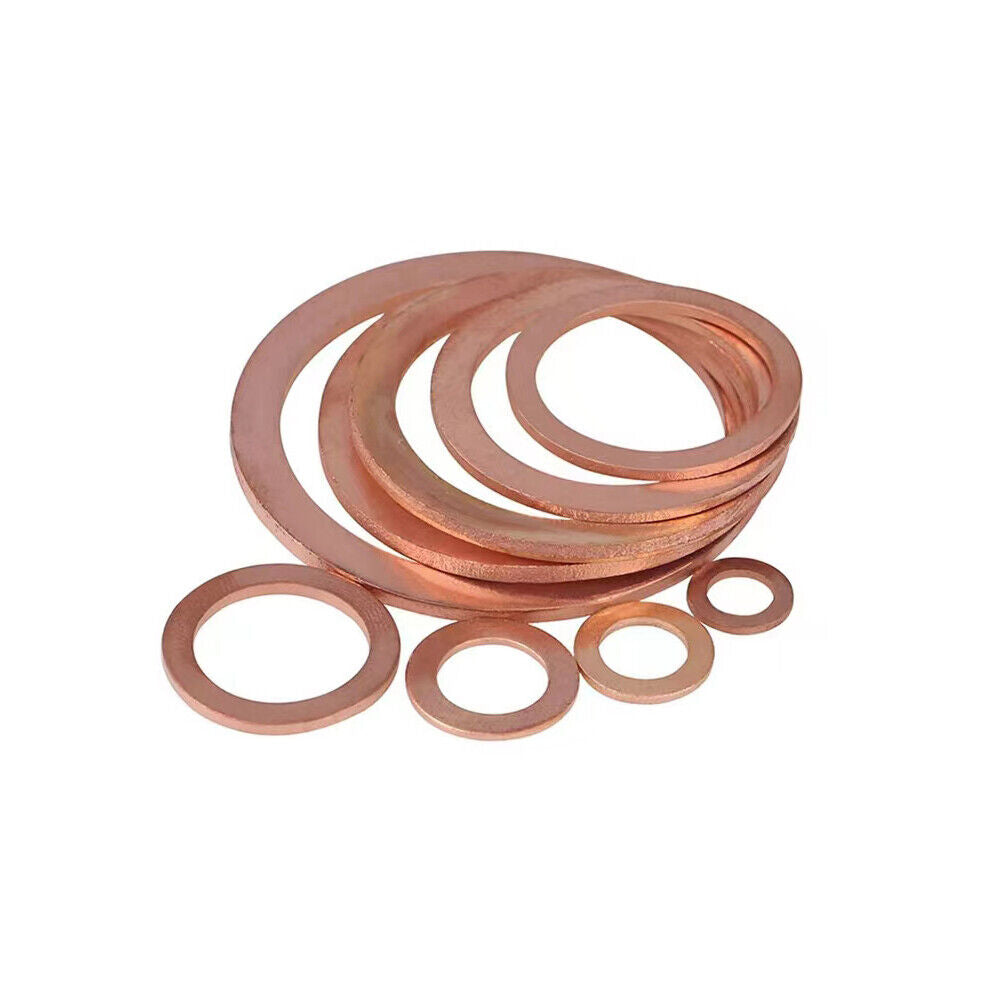 US150-300 M5-M22 Copper Crush Washer Gasket Set Flat Ring Seal Assortment Kit