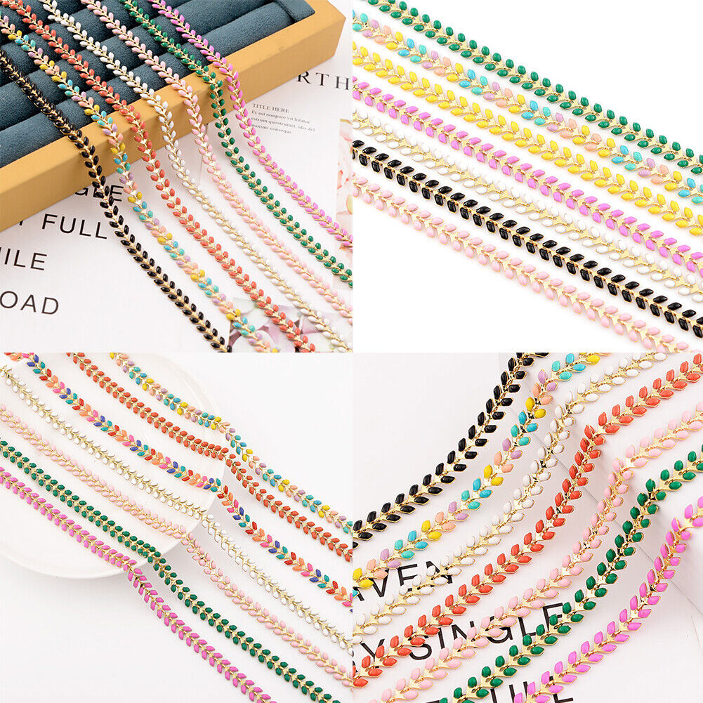 US 3Ft Enameled Chevron Chain Fishbone Feather Link Colored Gold Silver Gunmetal