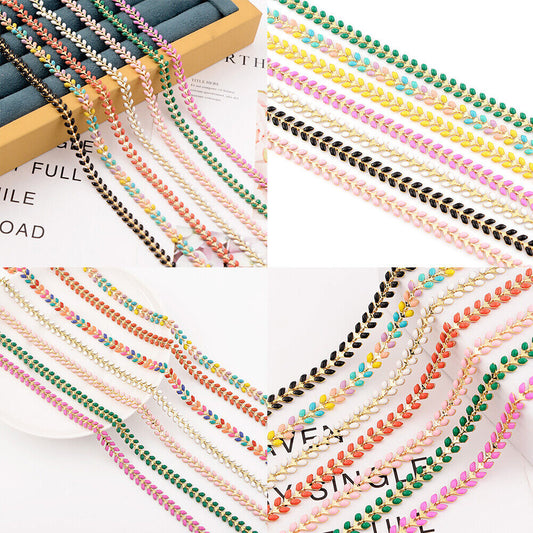US 3Ft Enameled Chevron Chain Fishbone Feather Link Colored Gold Silver Gunmetal