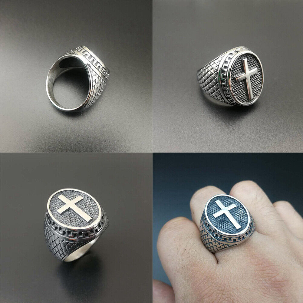 US Stainless Steel Mens Christian Cross Ring For Men Women Silver Size 7-11