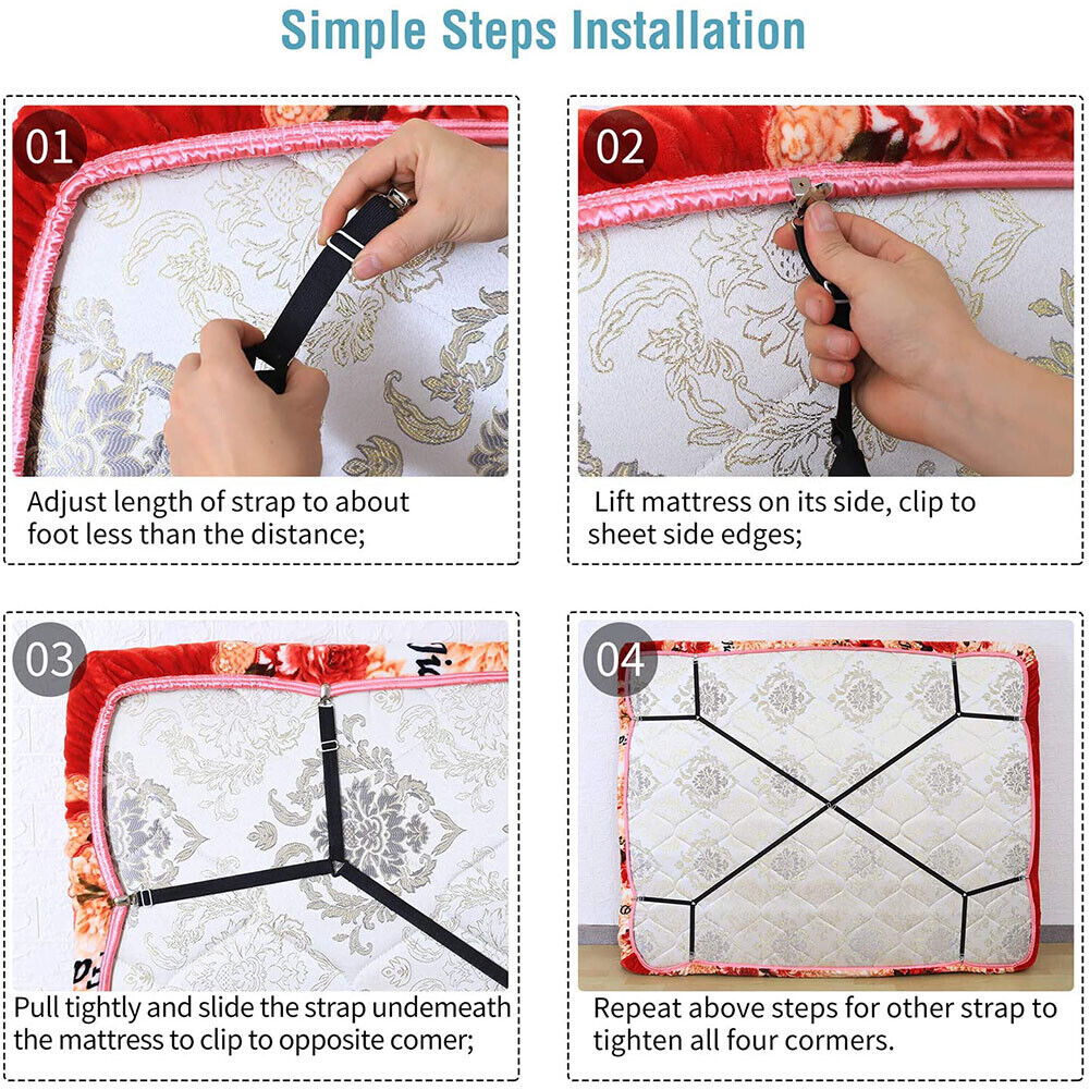 US 1-2 Bed Sheet Clips 8-Clip Grippers Suspender Straps Mattress Fastener Holder