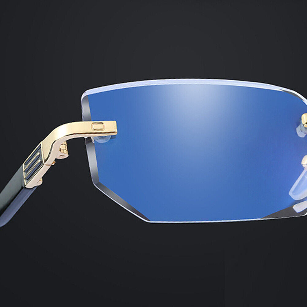 US Mens Diamond Shape Rimless Blue Light Blocking Reading Glasses Metal Readers