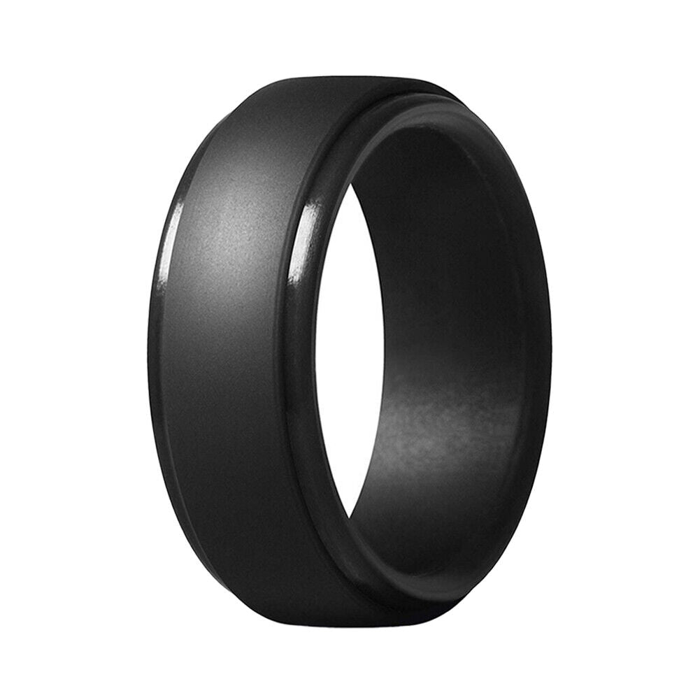 US 1-2 Pcs Men's Black Polish 9mm Silicone Wedding Ring Band Rubber Engagement