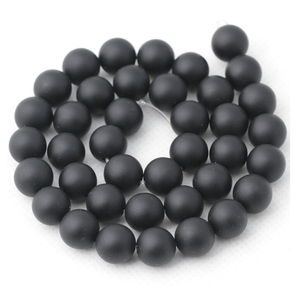 US 5 Strands Black Matte Onyx Bead Natural Frosted Gemstone Agate Round Necklace