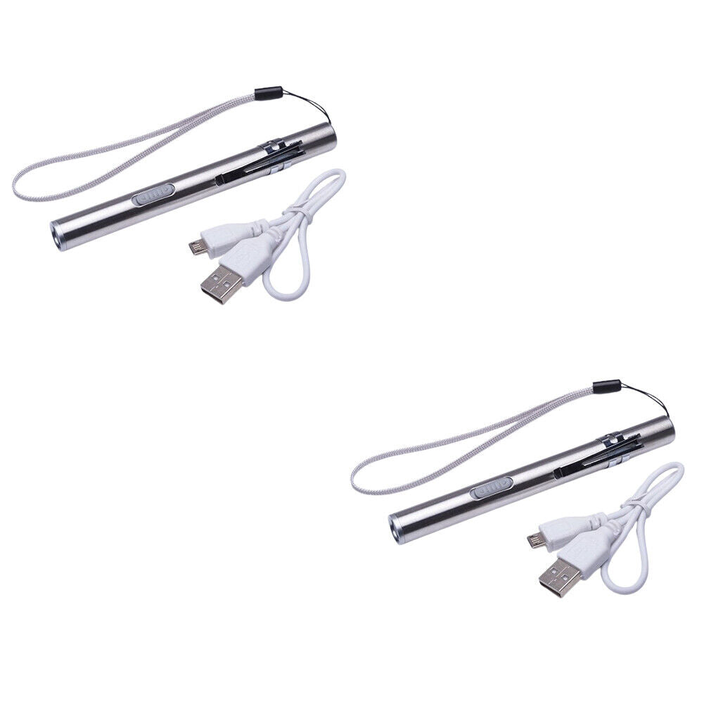US 2-4Pc LED USB Stainless Steel Pen Light Rechargeable Mini Flashlight 500Lumen