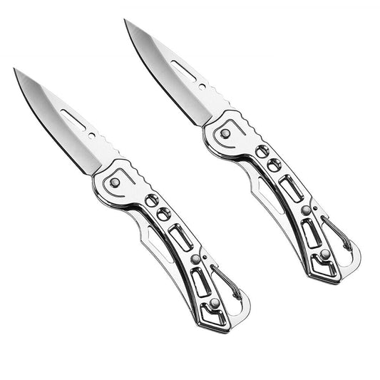 US 2-4 Pc Outdoor Camping Fold Knife EDC Pocket Survival Folding Knife Carabiner