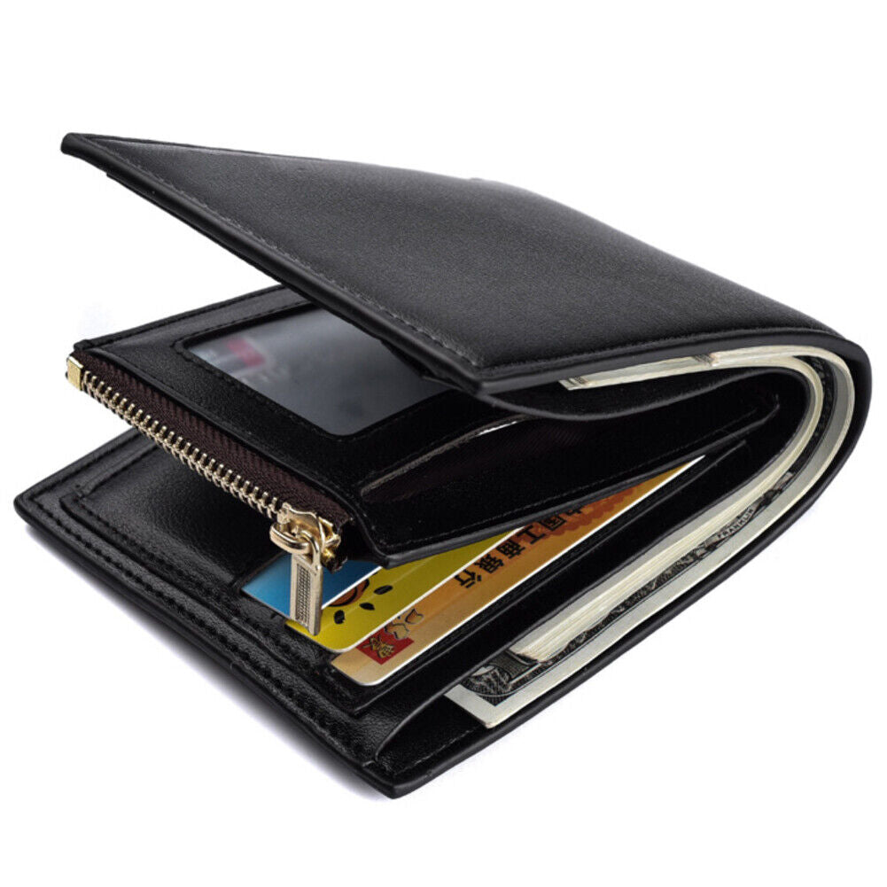 US1-2Pc Men's Bifold Leather Wallet With ID Window Credit Card Holder Slim Purse