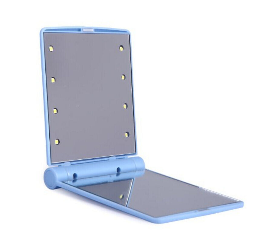 Makeup Cosmetic Folding Portable Compact Pocket Mirror with 8 LED Lights Lamps