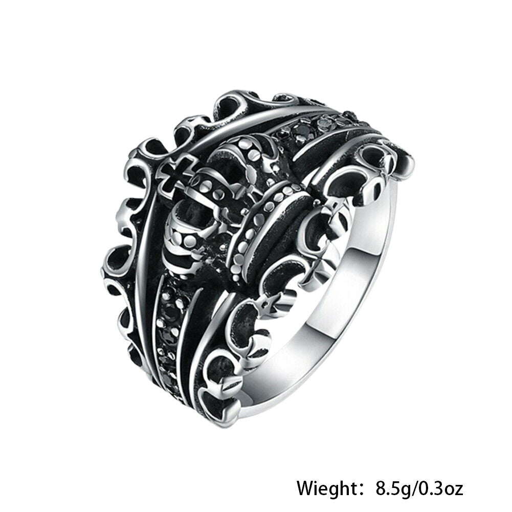 US 1-2 Pcs Mens Black CZ King Crown Ring Men Stainless Steel Size 7 8 9 10 11