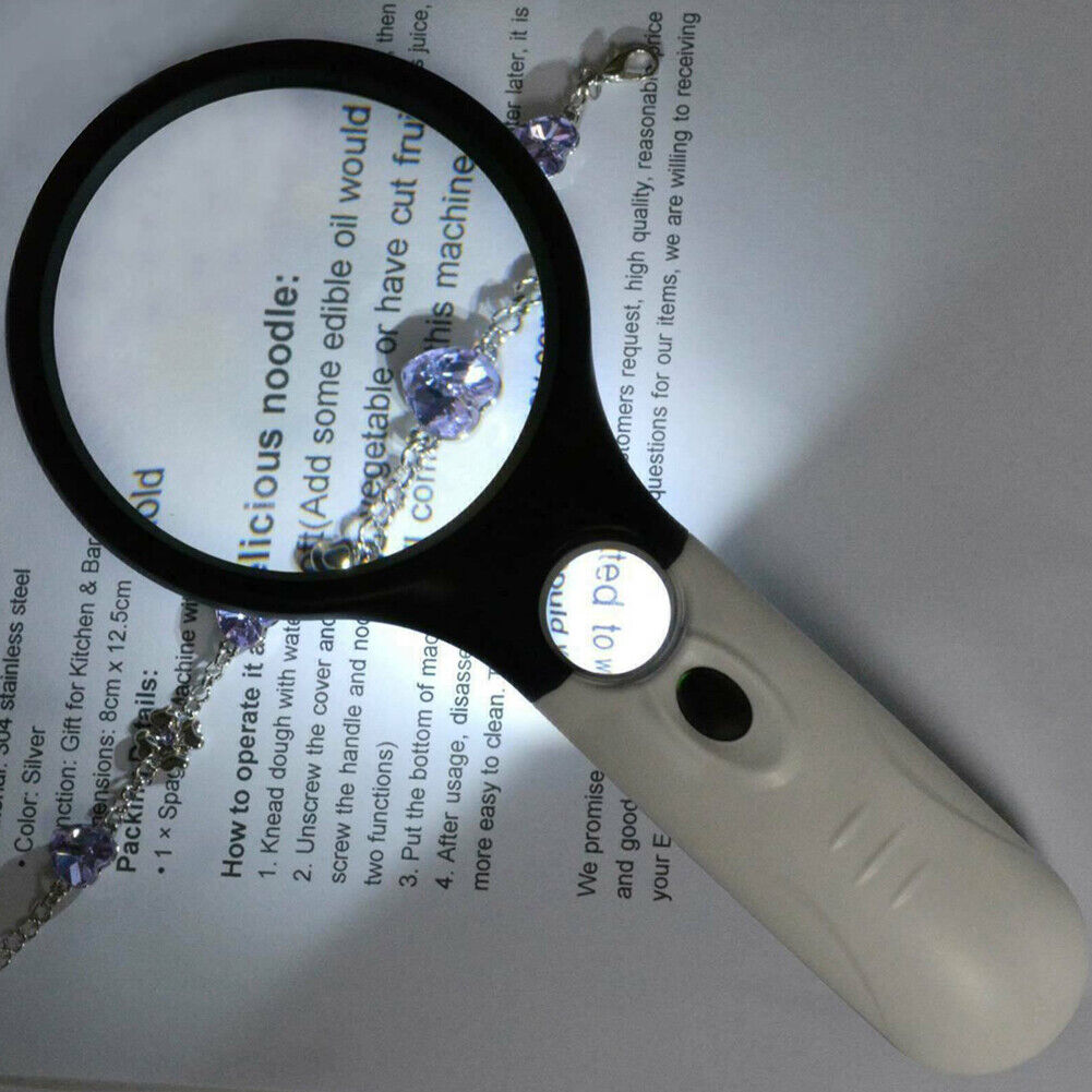 US 2-4 Pc 3-LED Light Magnifier Jewelry Loupe Lens 45X Handheld Magnifying Glass