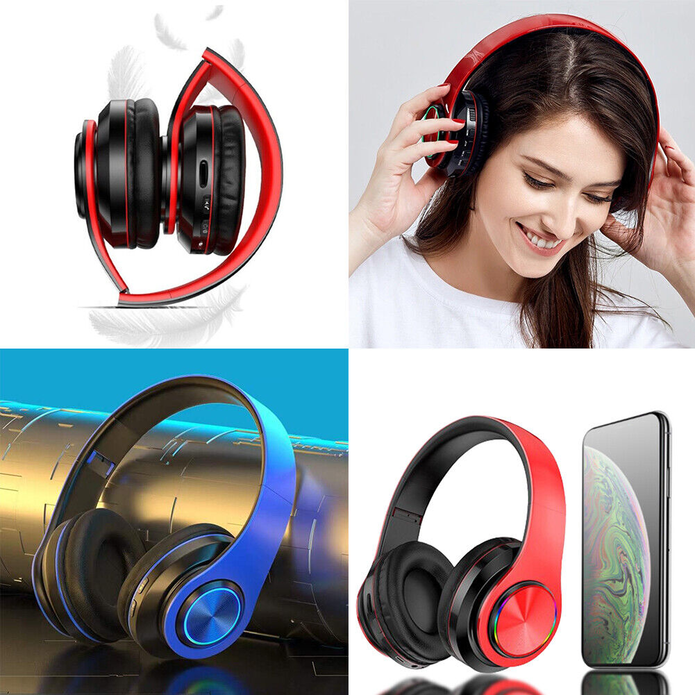 US 1-2 Pc Super Bass Wireless Bluetooth Headphones Foldable Stereo Earphones Mic