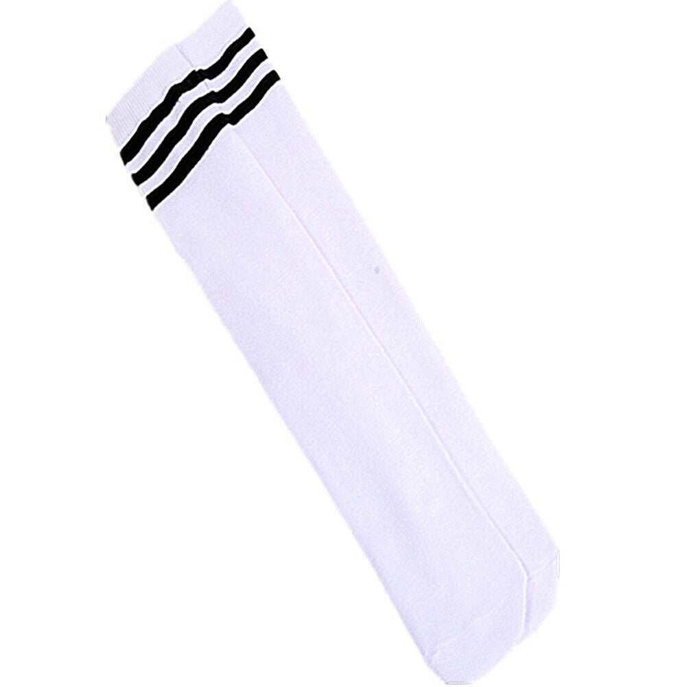 US 5-10 Pairs 13.7 Inch Striped Tube Socks Non-Slip Ribbed Cuffs Knee High Socks