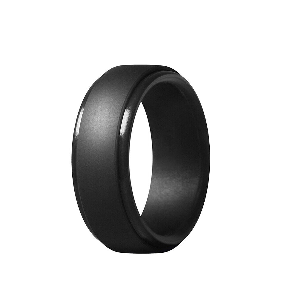 US 1-2 Pcs Men's Black Polish 9mm Silicone Wedding Ring Band Rubber Engagement