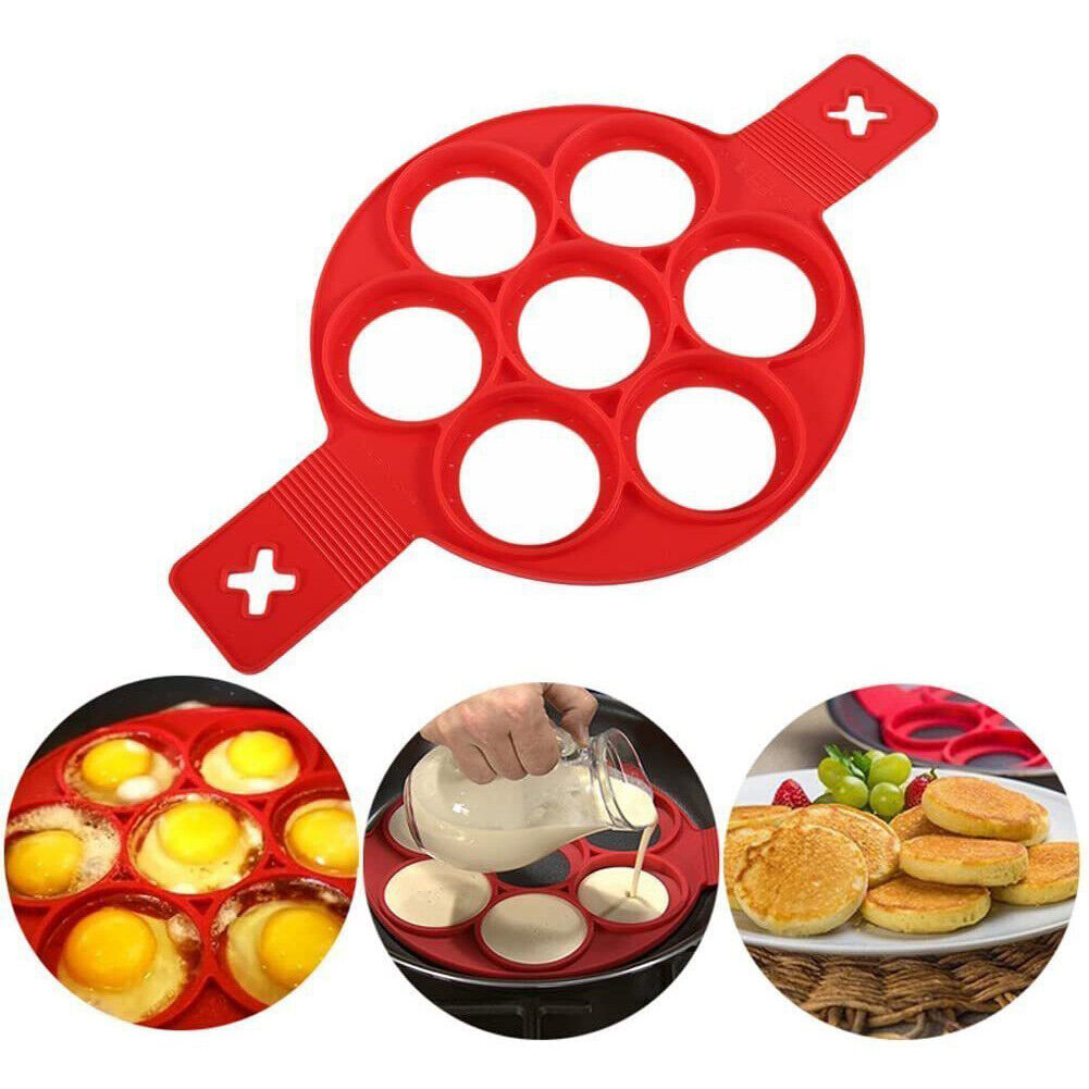 US 1-2 Pack 7-Holes Silicone Mold Pancake Egg Maker Nonstick Ring Kitchen Tool