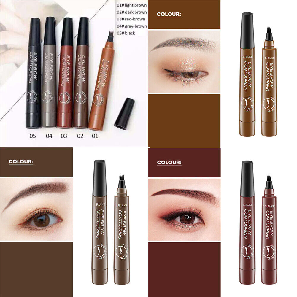 US 2-4 Pc Microblading Tattoo Eyebrow Pen Four Tips Waterproof Ink Gel Tint Draw